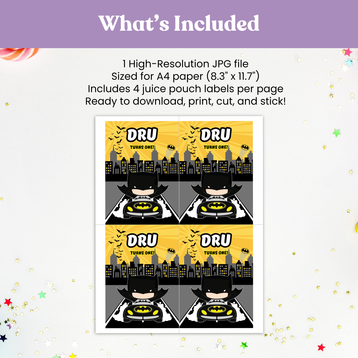 Dark City Hero Drink Pouch Label – Superhero Theme Printable