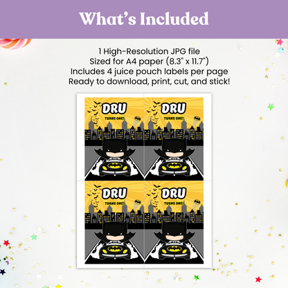 Dark City Hero Drink Pouch Label – Superhero Theme Printable