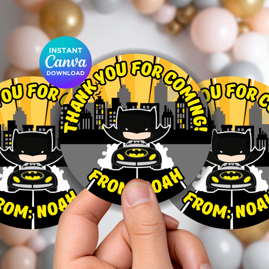Superhero City Night Thank You Sticker Template – Printable Favor Label