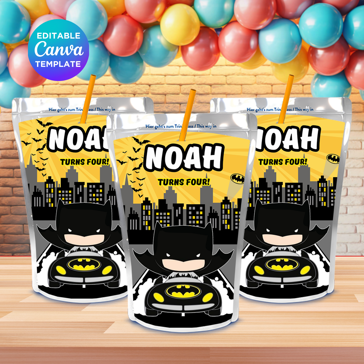 Dark City Hero Drink Pouch Label – Superhero Theme Printable