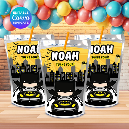 Dark City Hero Drink Pouch Label – Superhero Theme Printable