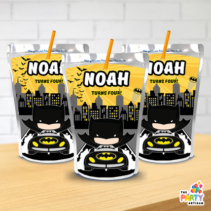 Dark City Hero Drink Pouch Label – Superhero Theme Printable