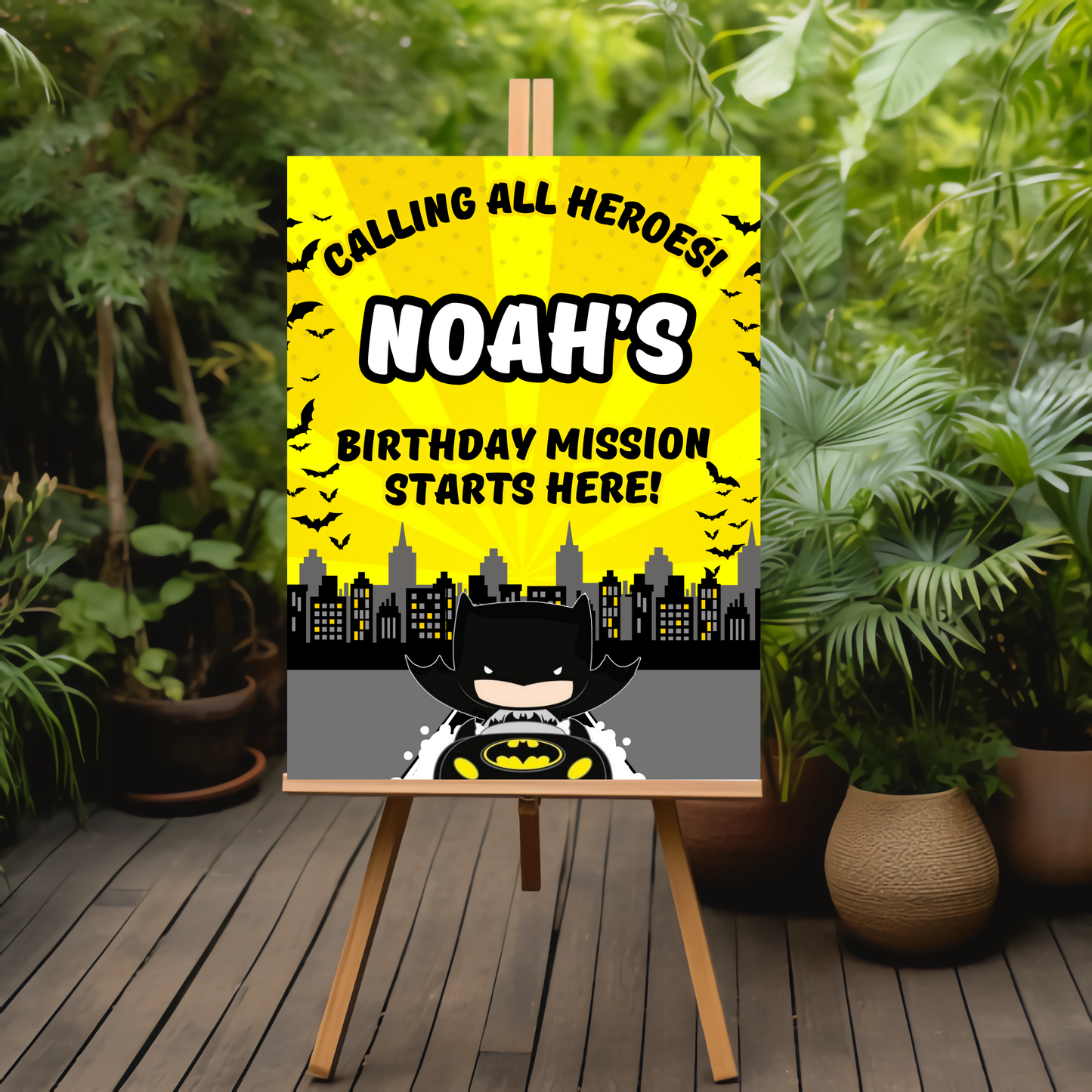 Dark City Hero Birthday Welcome Sign – Printable Party Decor