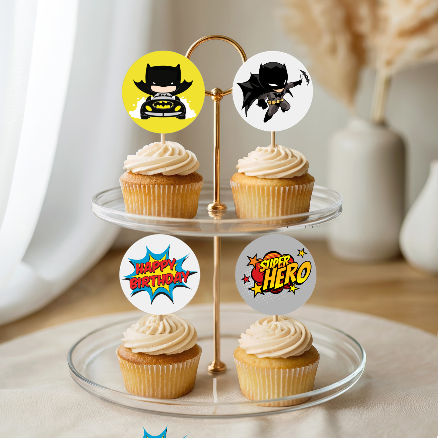 Dark City Hero Cupcake Topper Template – Printable Party Decor
