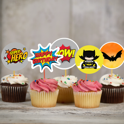 Dark City Hero Cupcake Topper Template – Printable Party Decor