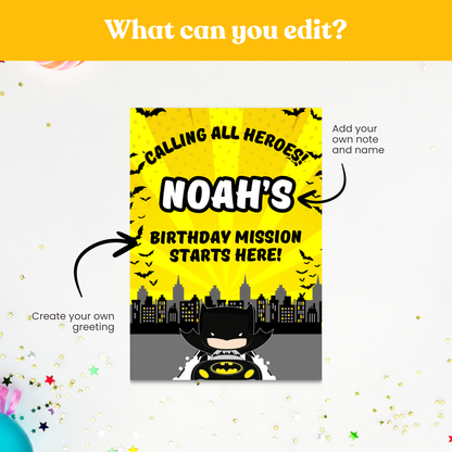 Dark City Hero Birthday Welcome Sign – Printable Party Decor