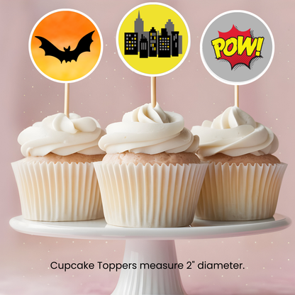 Dark City Hero Cupcake Topper Template – Printable Party Decor