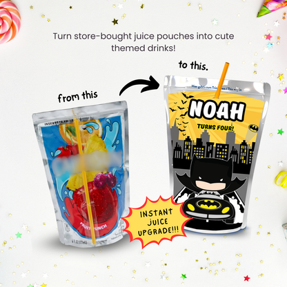 Dark City Hero Drink Pouch Label – Superhero Theme Printable