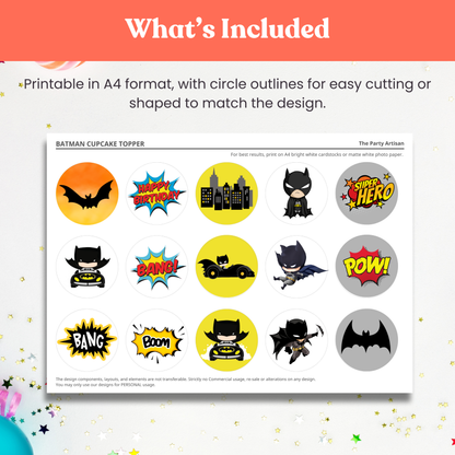 Dark City Hero Cupcake Topper Template – Printable Party Decor