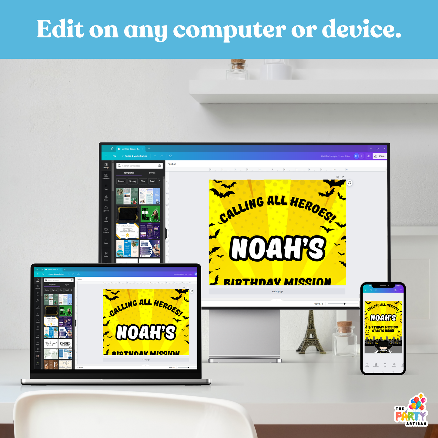 Dark City Hero Birthday Welcome Sign – Printable Party Decor